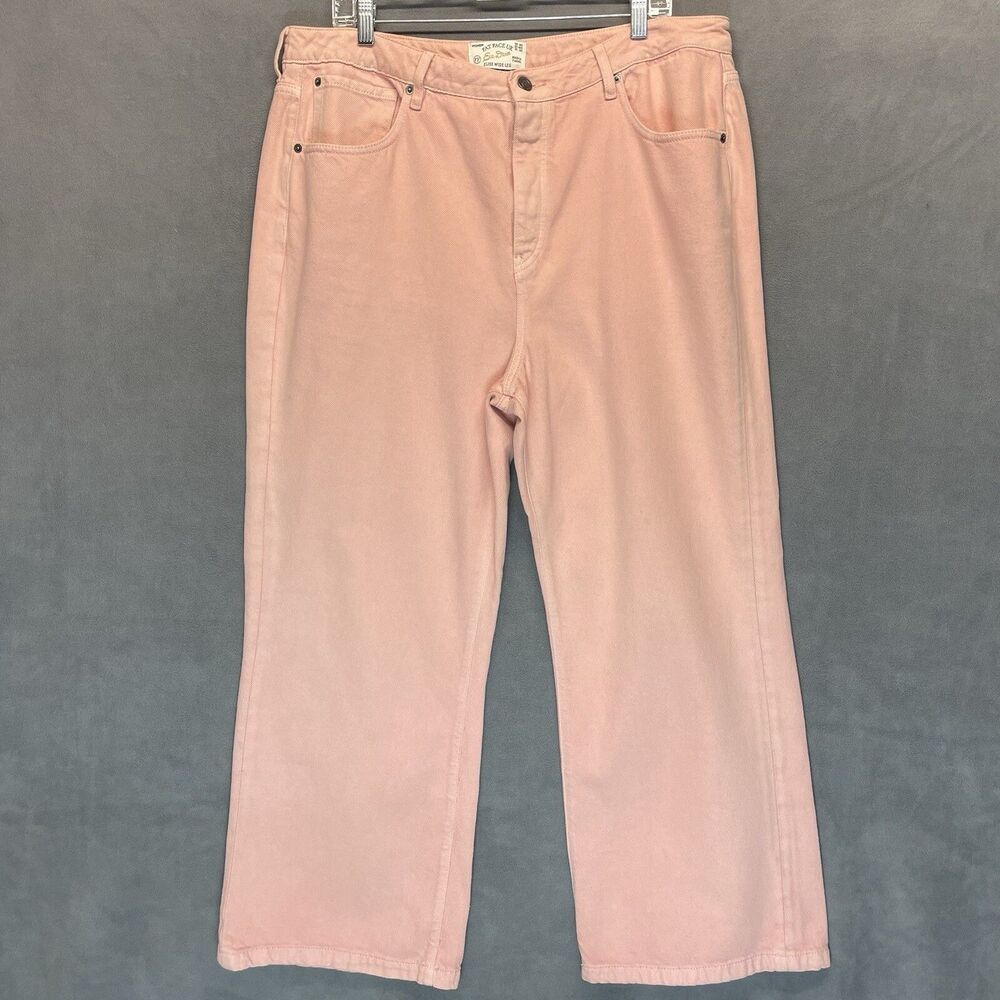Fat Face Womens Jeans Size 14S Short‎ Wide Leg Denim Pink High Rise Button Fly